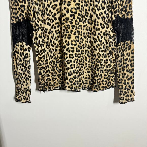 Zara Basic Top Women S Chetah Leopard Lace Illusion Mobwife CB92S Y2K Bratz Fall - Picture 6 of 9